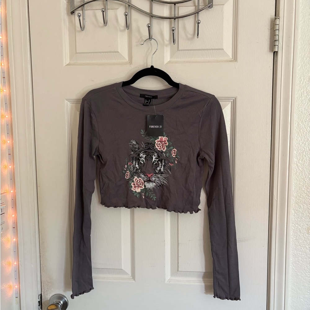Forever 21 Charcoal Floral Crop Top